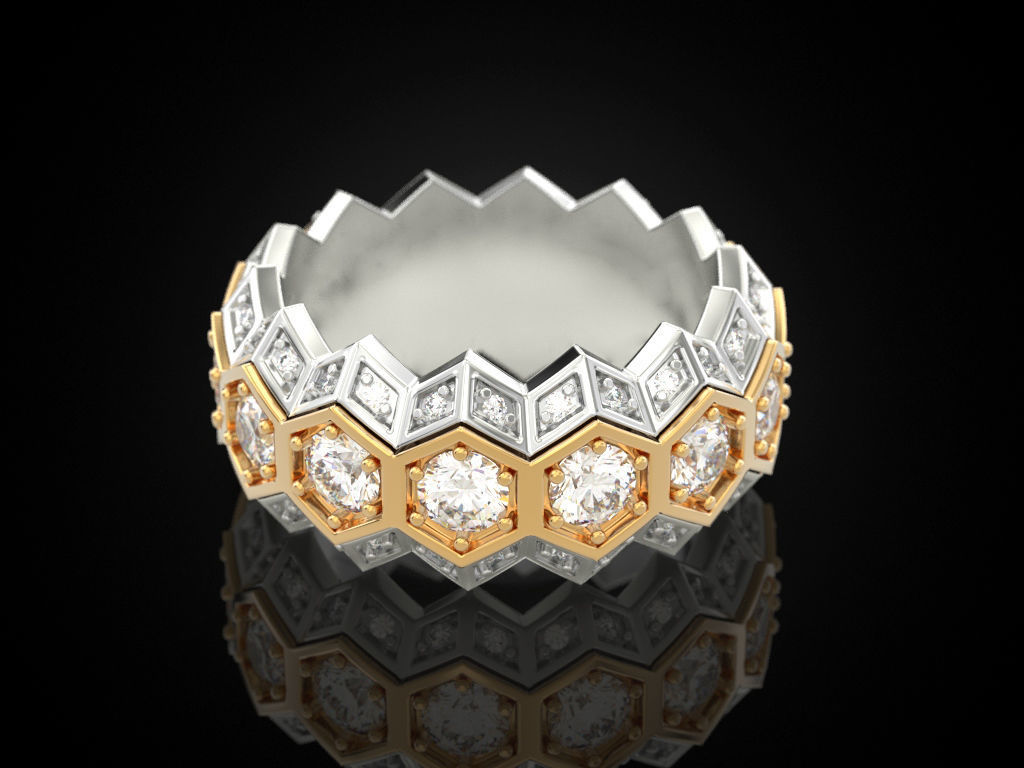 Honeycomb ring 3D print model_9