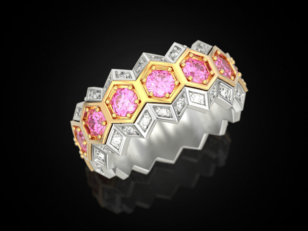 Honeycomb ring 3D print model_3