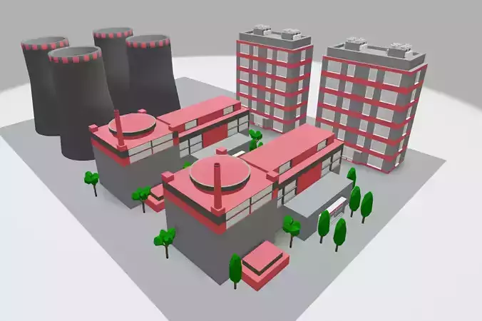 Nuclear Power Plant Free low-poly 3D model