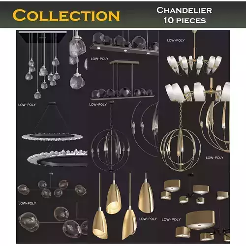 Chandelier low poly 3d model collection circular light fixtur... Low-poly 3D model