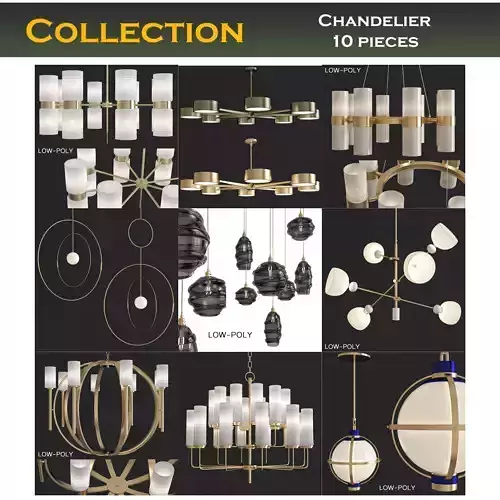 Chandelier low poly 3d model collection with shades and gold ... Low-poly 3D model