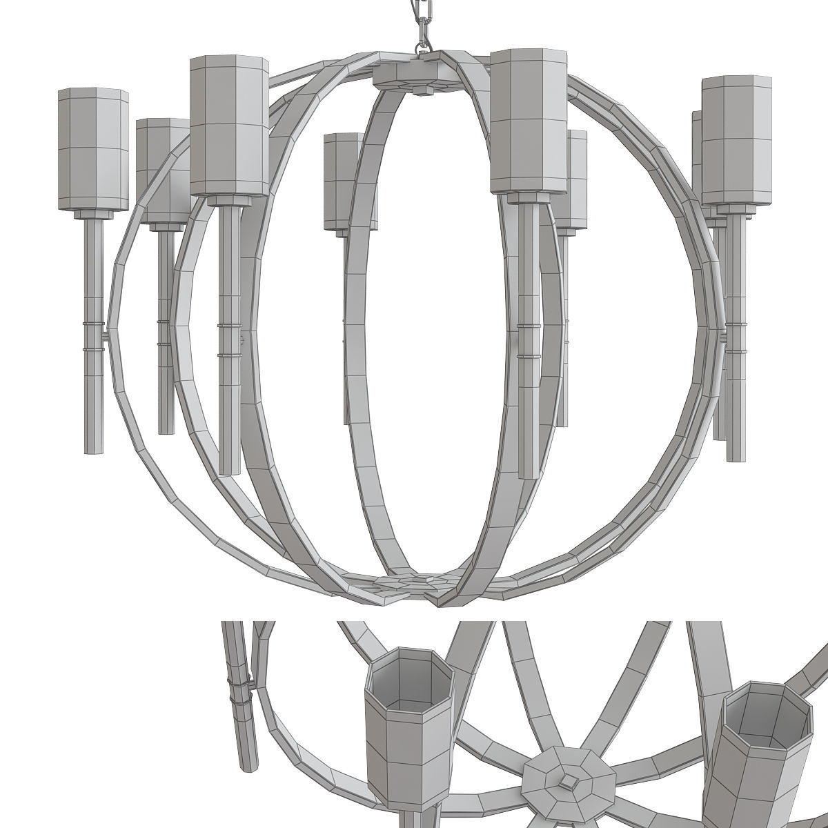 Chandelier low poly 3d model collection with shades and gold ... Low-poly 3D model_10