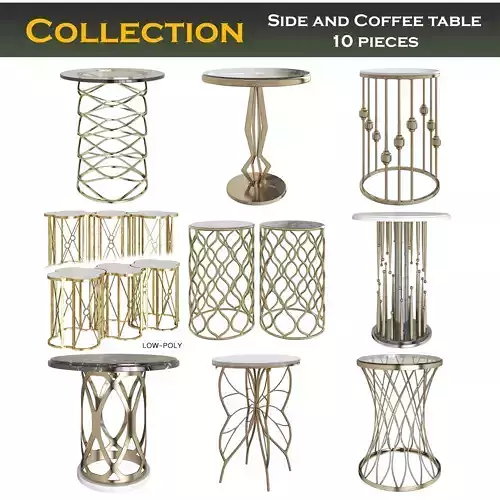 Side and Coffee table low poly 3d model collection Low-poly 3D model