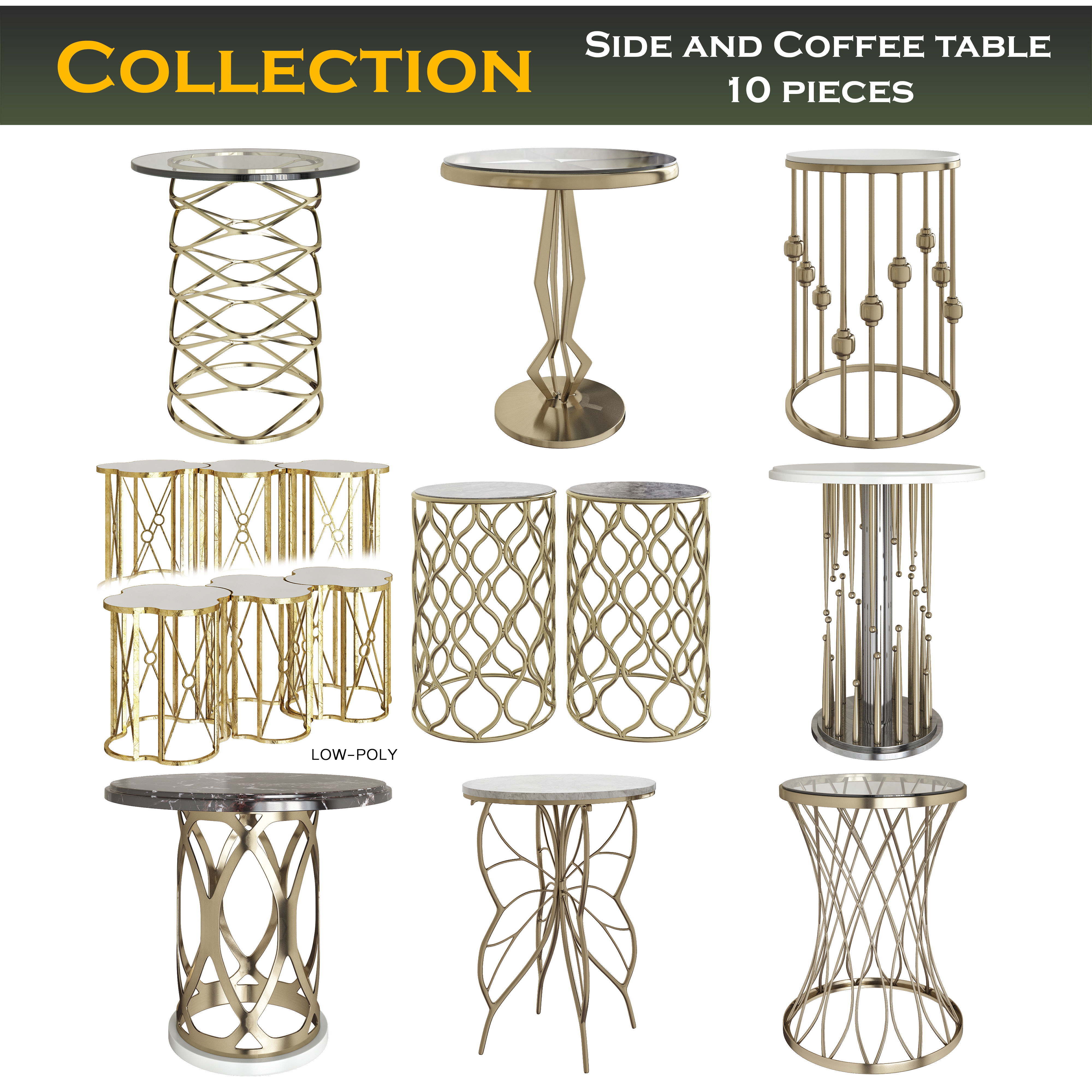 Side and Coffee table low poly 3d model collection