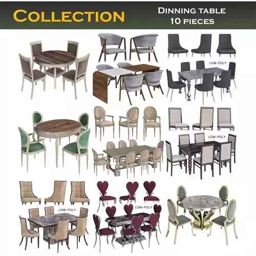 Dinning table low poly 3d model collection Low-poly 3D model