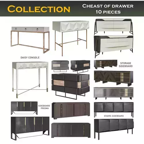 Cheast of drawers low poly 3d model collection