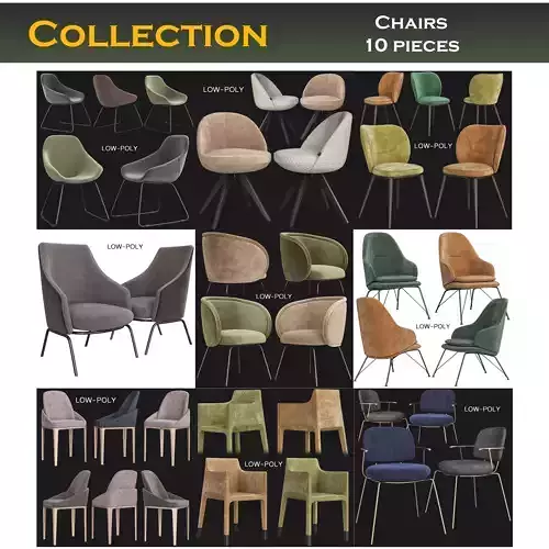 Chairs low poly 3d model collection chair with upholstered seat