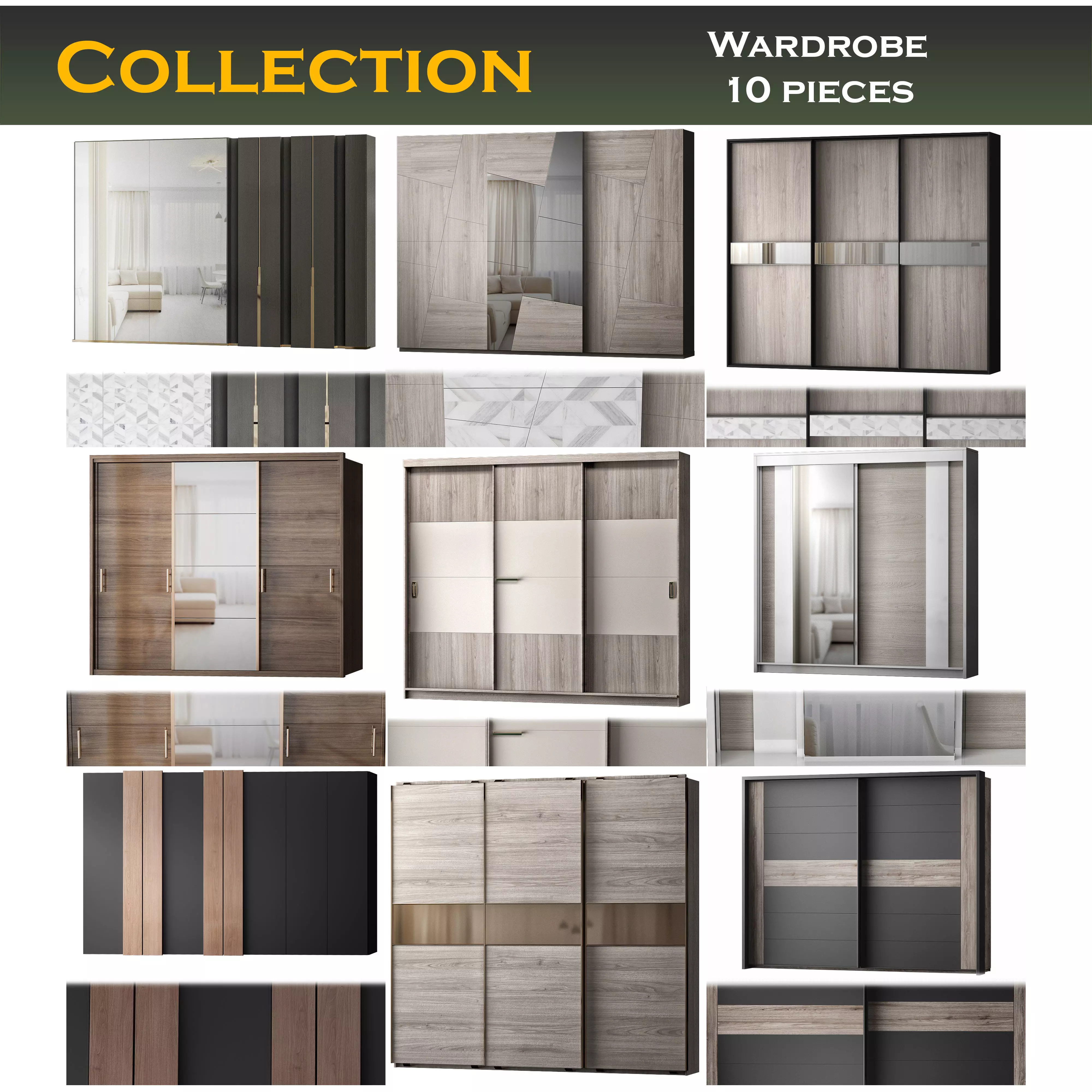 Wardrobe low poly 3d model collection ikea sliding doors Low-poly 3D model_0