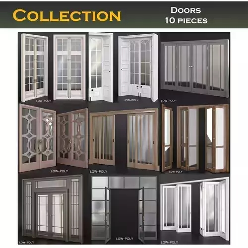 Doors low poly 3d model collection door with glass panels