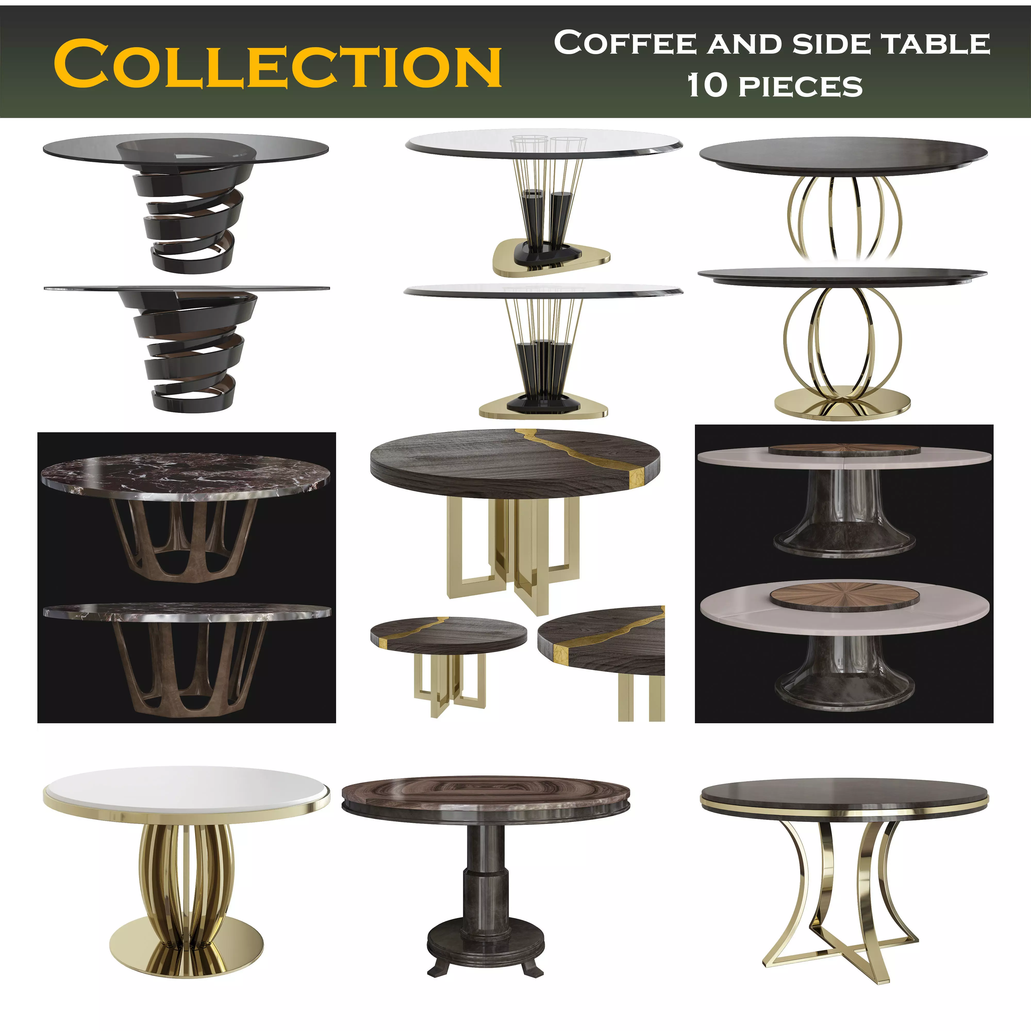 Coffee and Side table low poly 3d model collection Low-poly 3D model_0