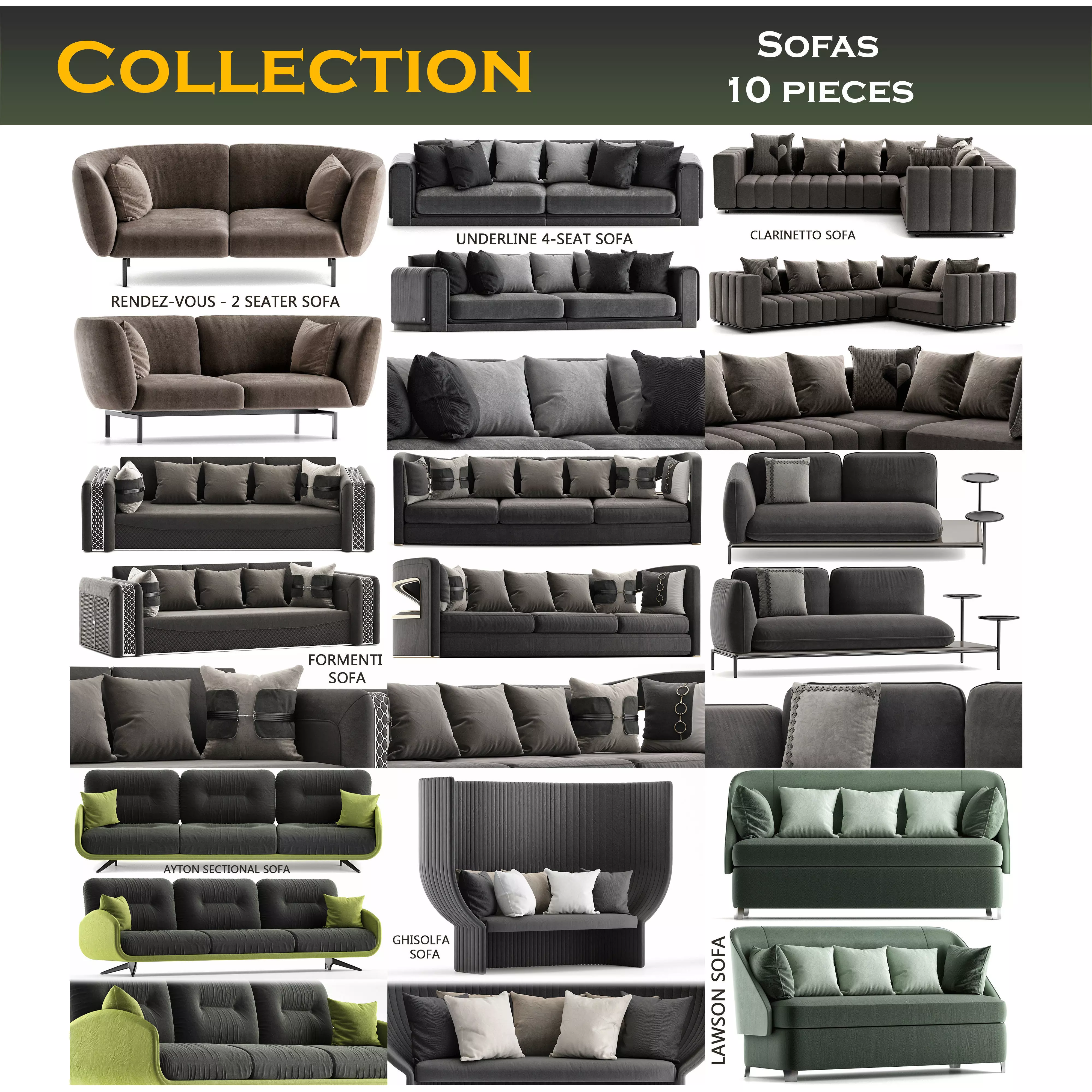 Sofas low poly 3d model collection sofa - lawson soa Low-poly 3D model