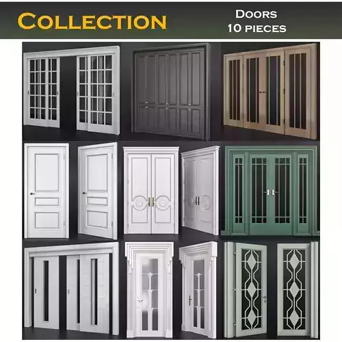 Doors low poly 3d model collection sliding door with glass pa... Low-poly 3D model