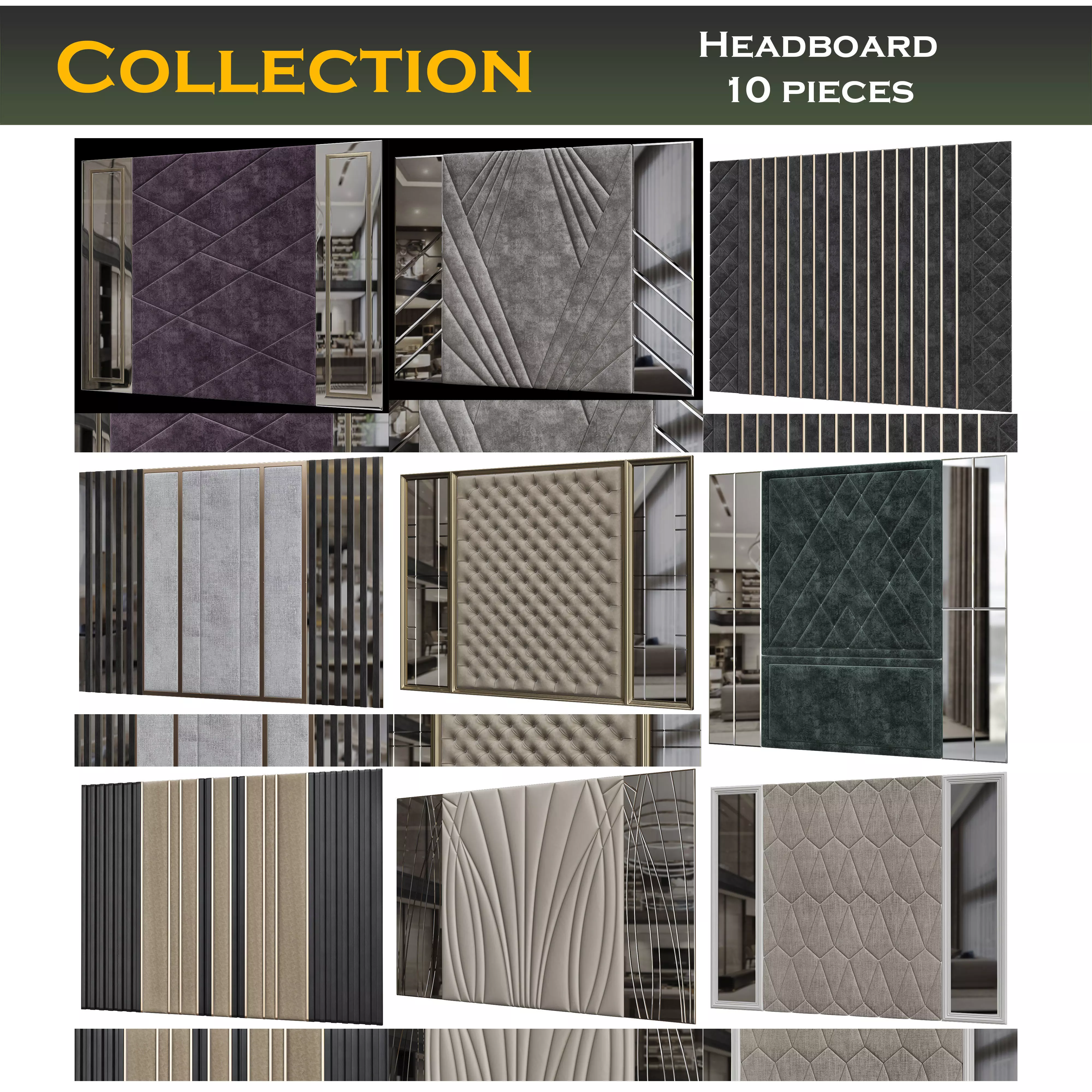 Headboards low poly 3d model collection velvet headboard with... Low-poly 3D model_0