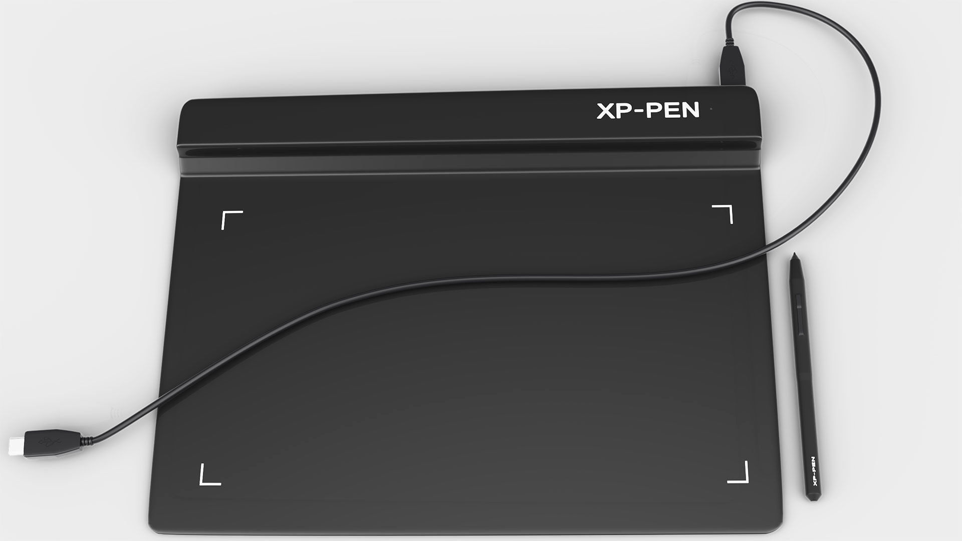 Graphics Tablet with Pen and wire model Low-poly 3D model_1