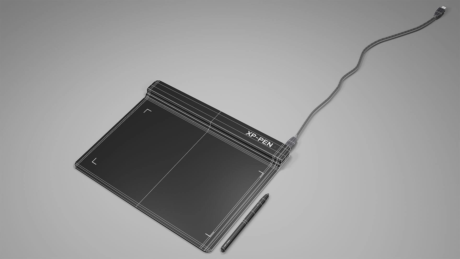 Graphics Tablet with Pen and wire model Low-poly 3D model_6