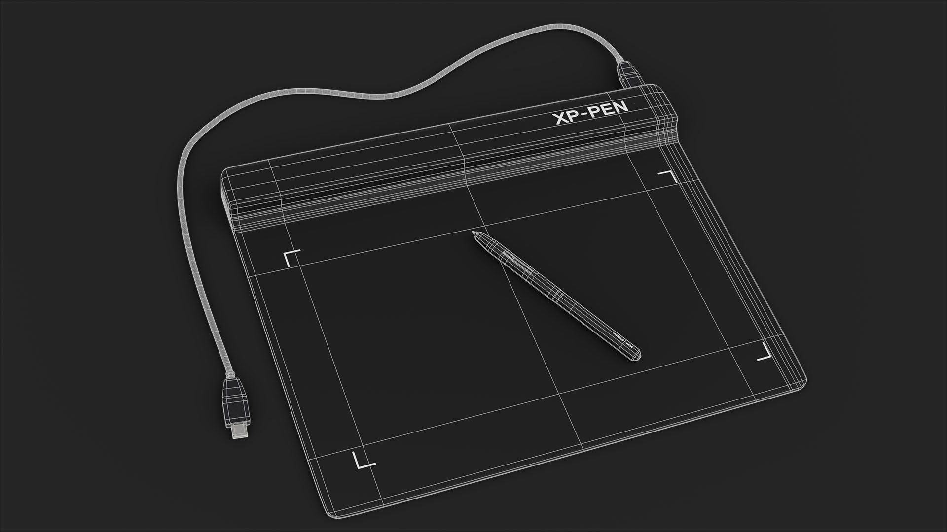 Graphics Tablet with Pen and wire model Low-poly 3D model_7