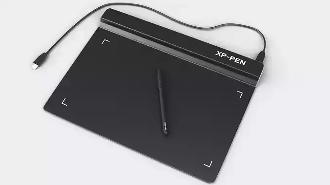 Graphics Tablet with Pen and wire model Low-poly 3D model