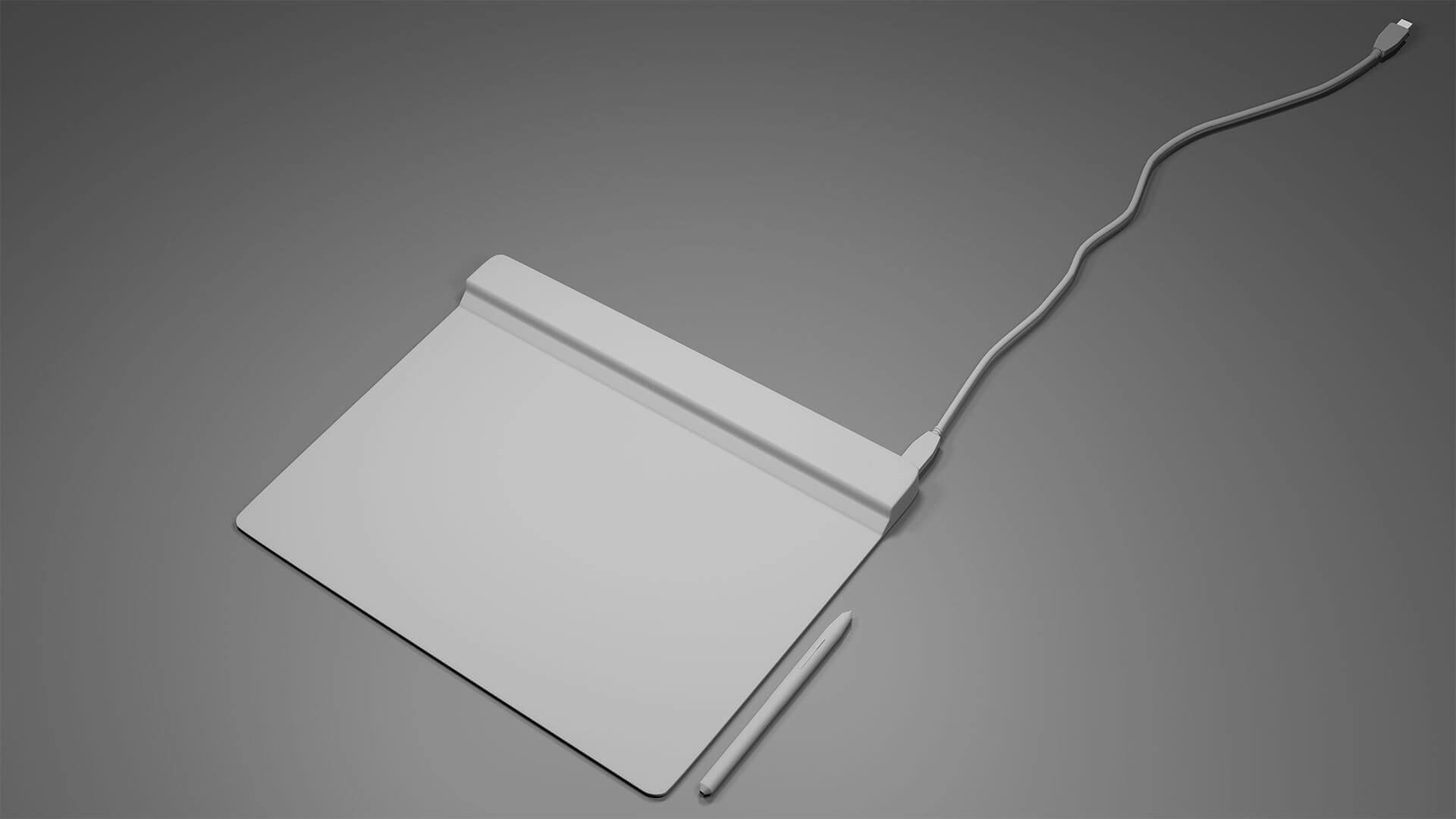 Graphics Tablet with Pen and wire model Low-poly 3D model_9