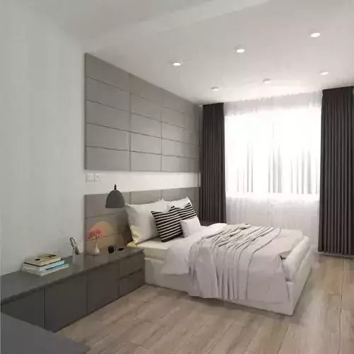bedroom with walls and wooden floors 3D model