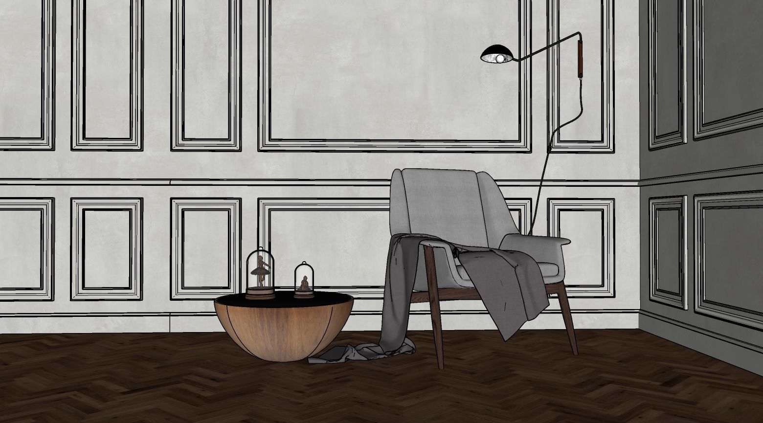 armchair with coffee table vray ready 3D model_1