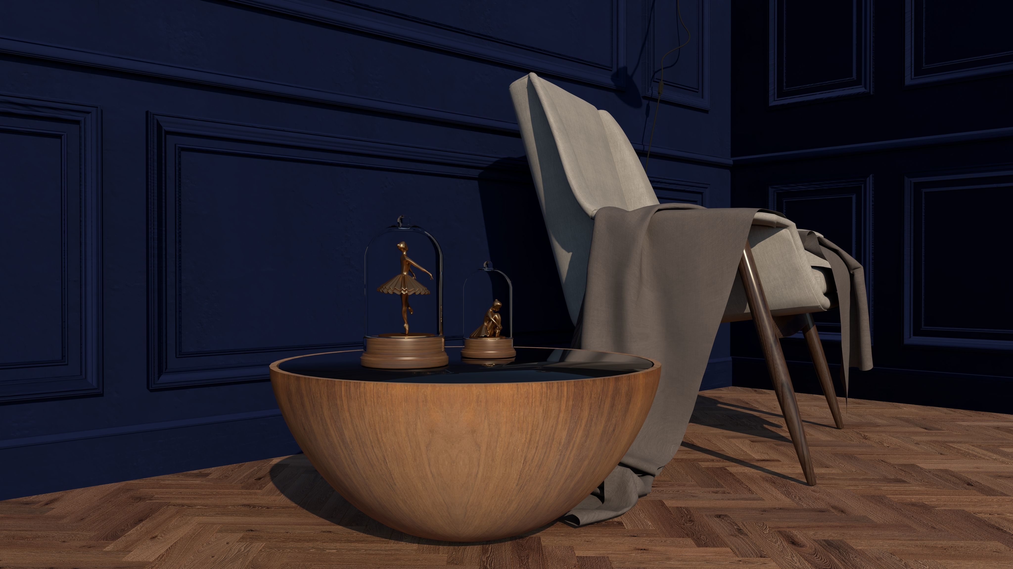 armchair with coffee table vray ready 3D model_4