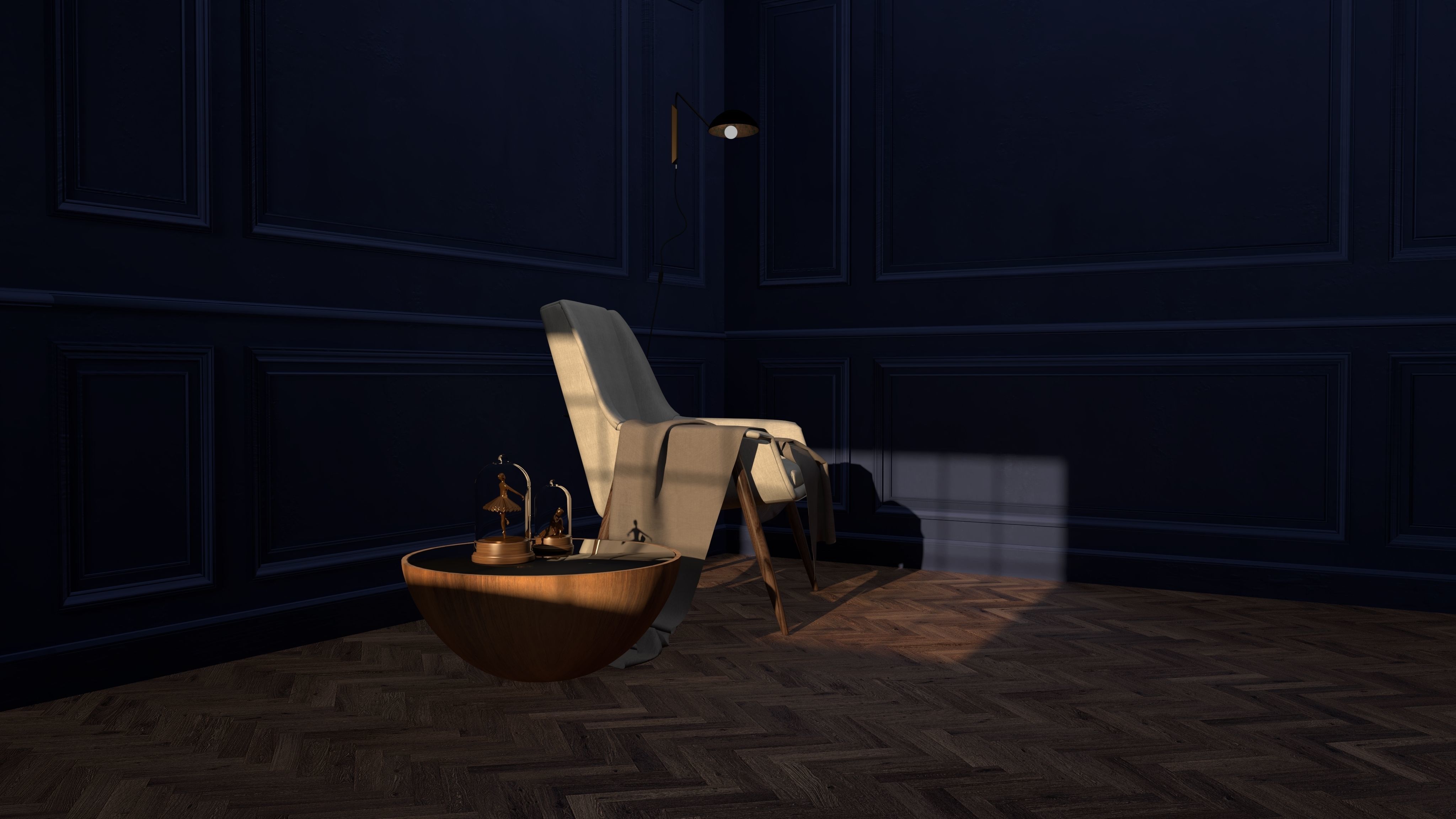 armchair with coffee table vray ready 3D model_2