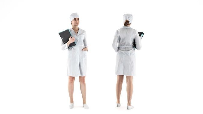 Medical nurse with a folder 68 Low-poly 3D model