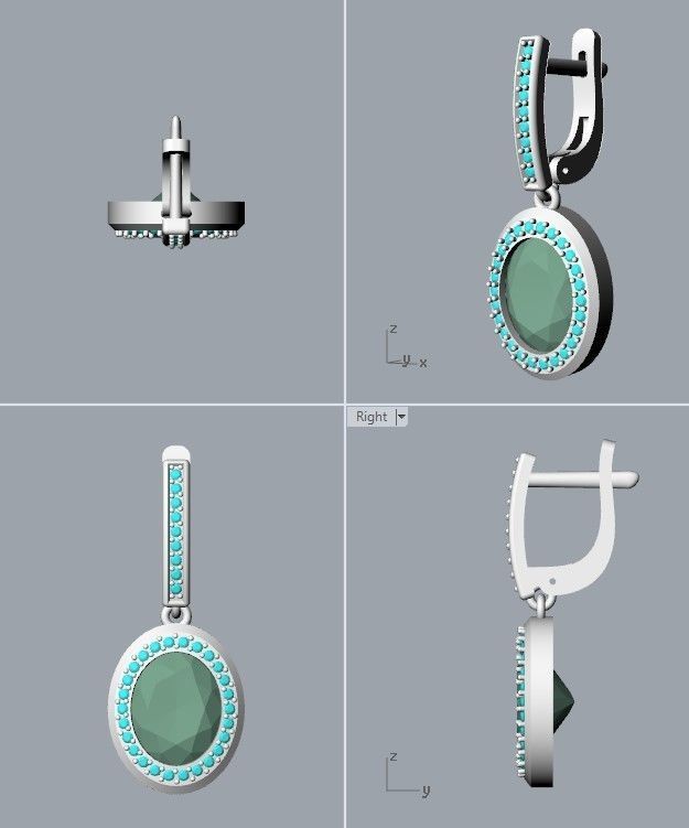 Women Earrings with gems and diamonds 3dm stl vintage 3D print model_35