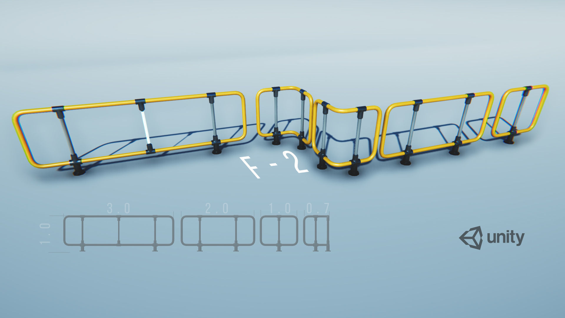 Modular Game-ready modern railings Low-poly 3D model_3
