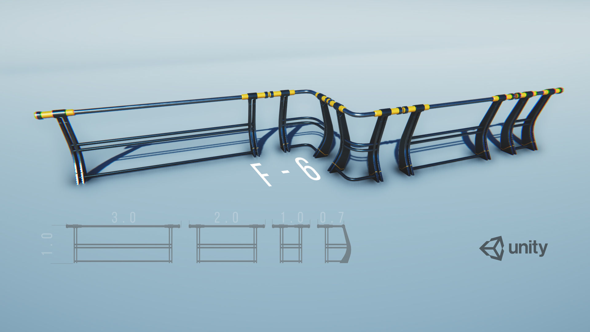 Modular Game-ready modern railings Low-poly 3D model_7