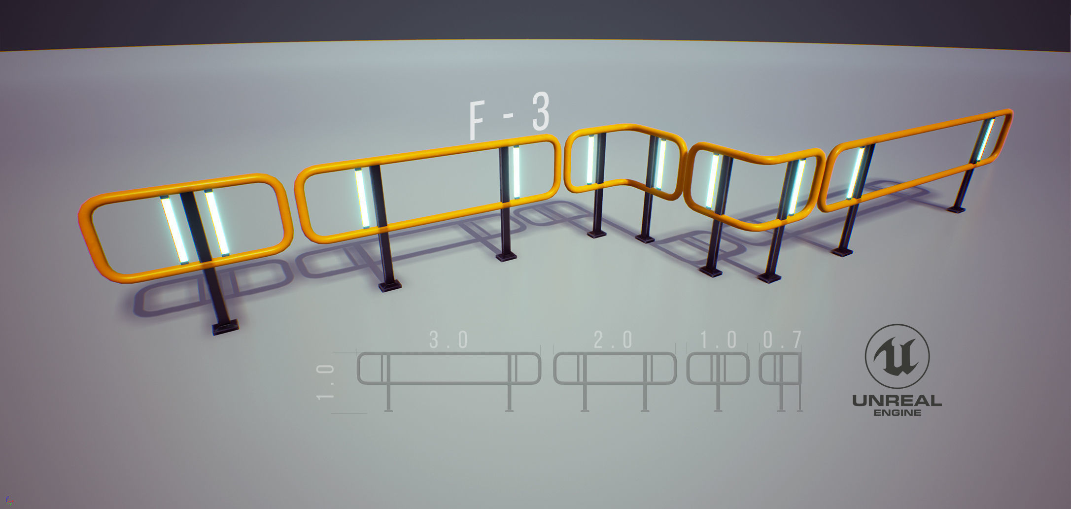Modular Game-ready modern railings Low-poly 3D model_11