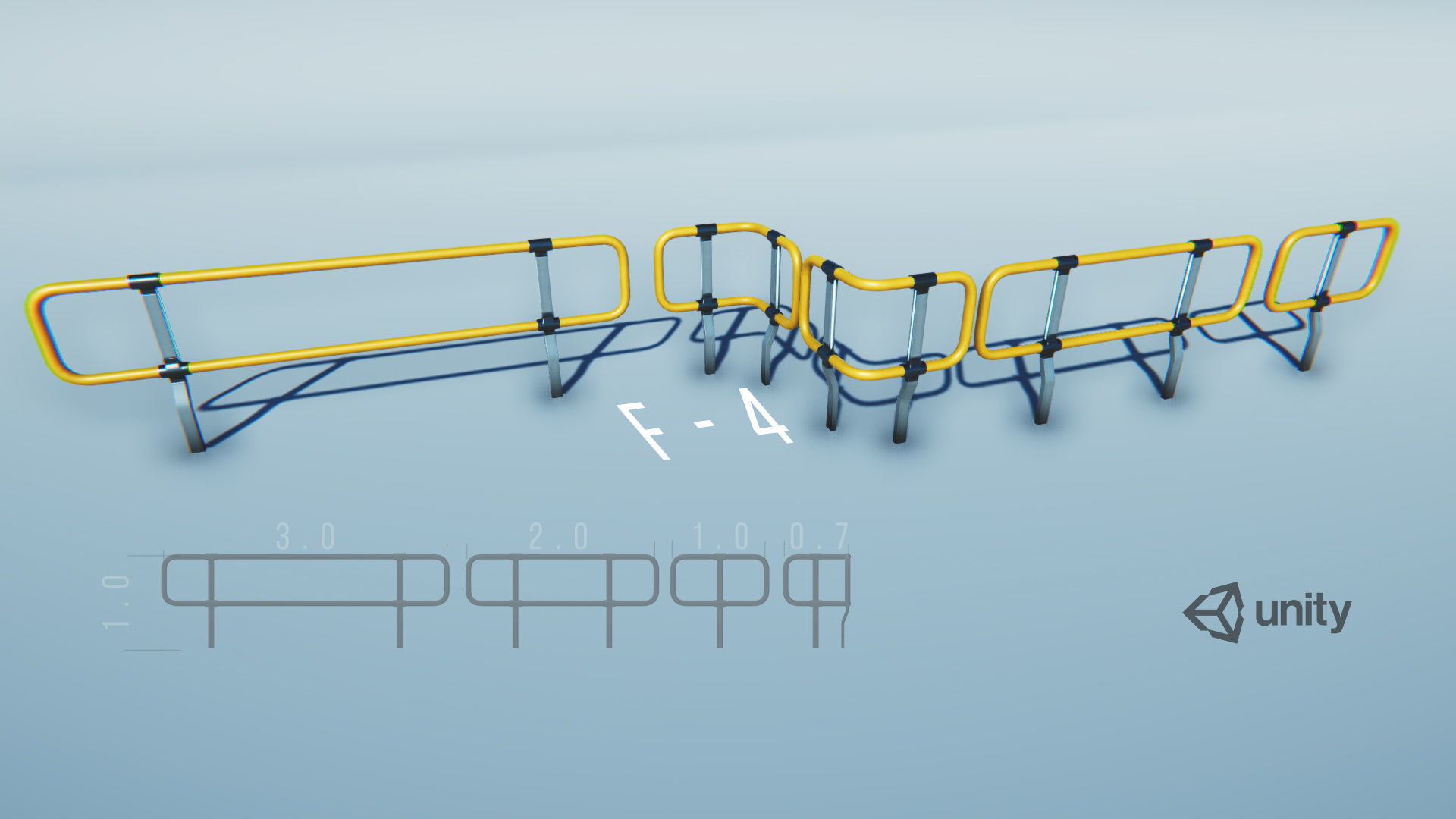 Modular Game-ready modern railings Low-poly 3D model_5