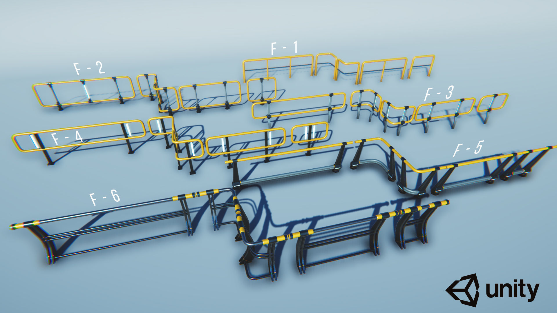 Modular Game-ready modern railings Low-poly 3D model_1