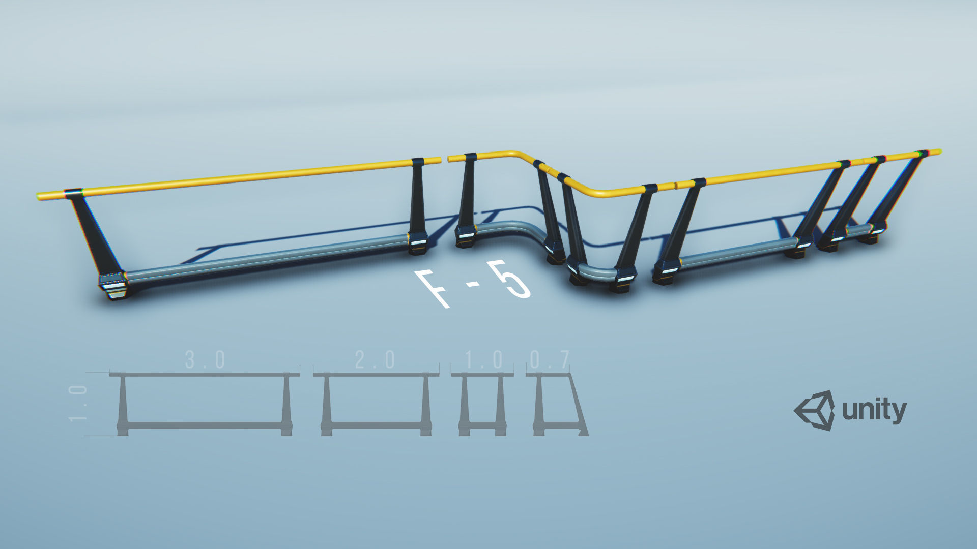 Modular Game-ready modern railings Low-poly 3D model_6