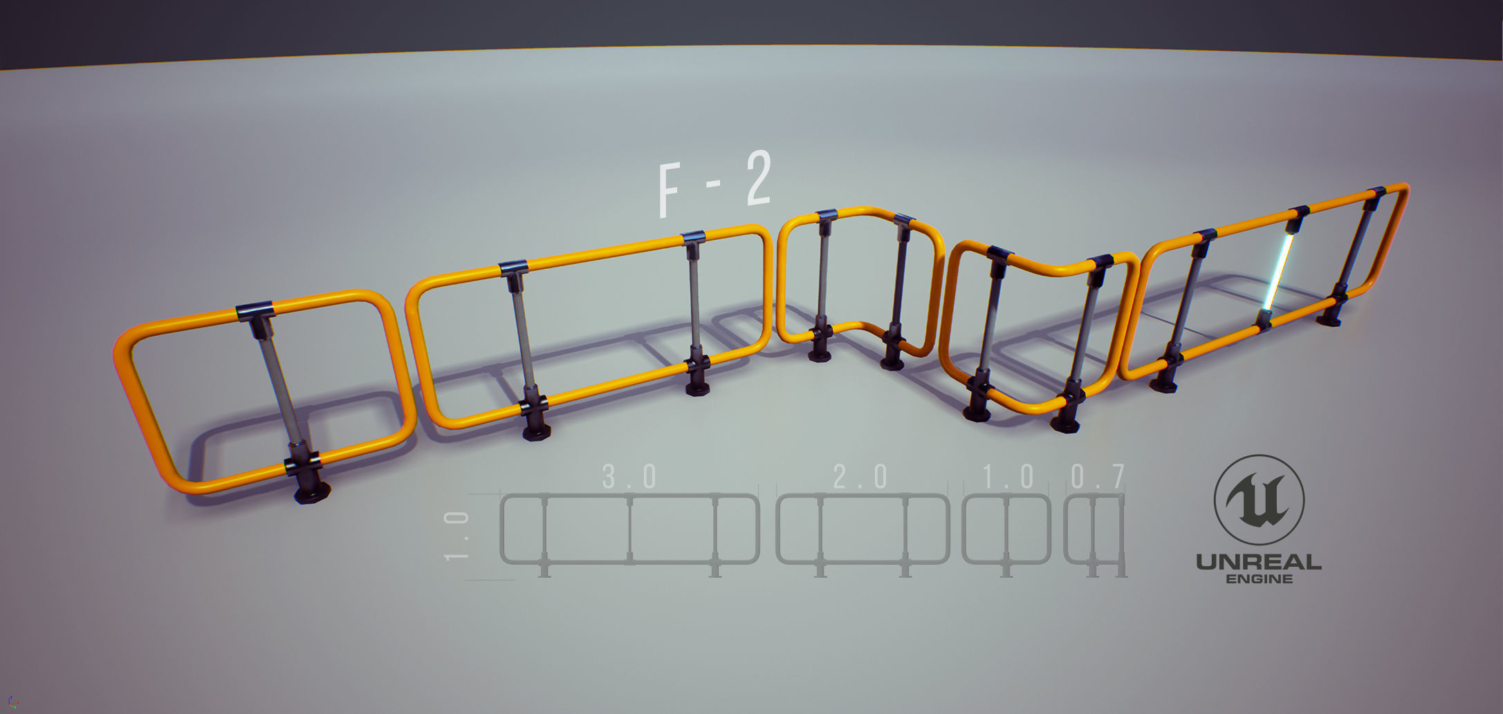Modular Game-ready modern railings Low-poly 3D model_10