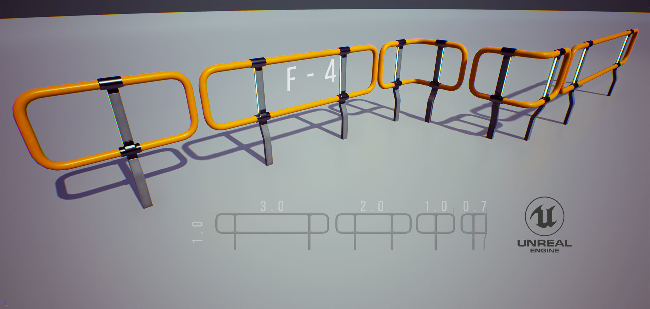 Modular Game-ready modern railings Low-poly 3D model_12