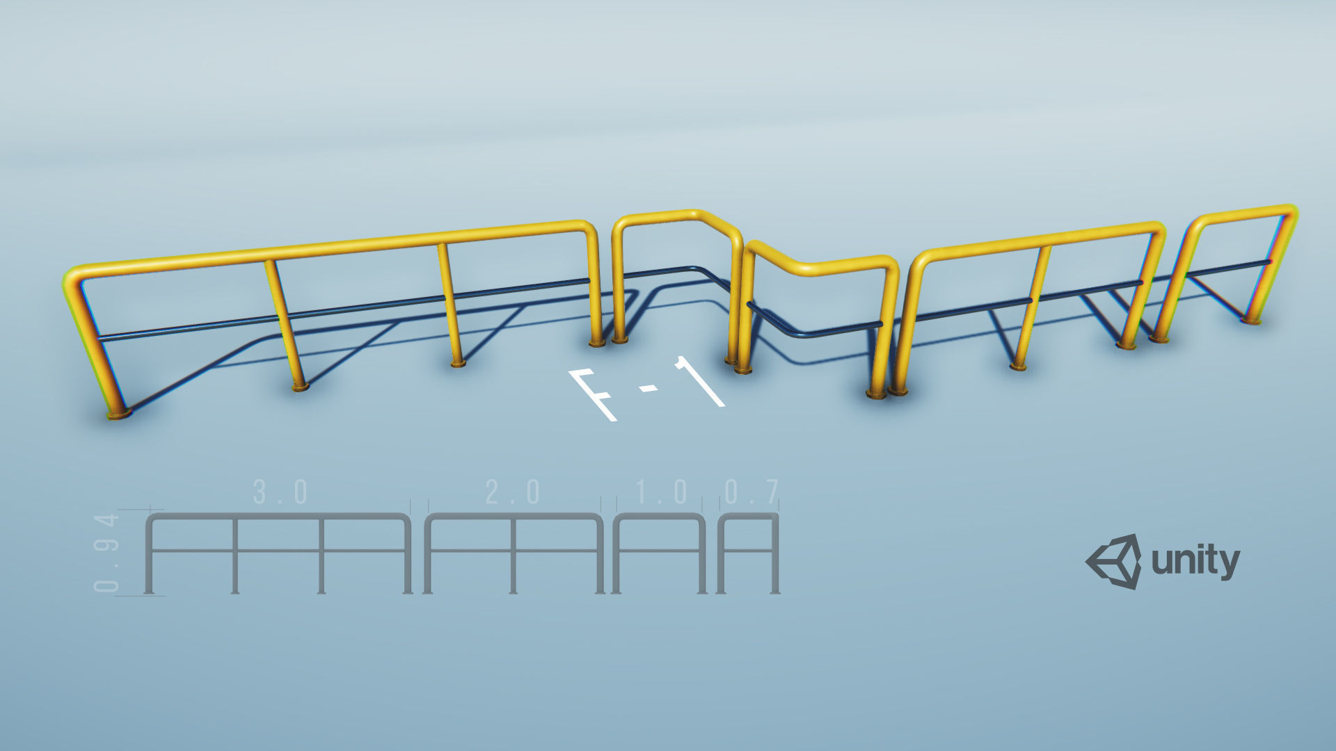 Modular Game-ready modern railings Low-poly 3D model_2