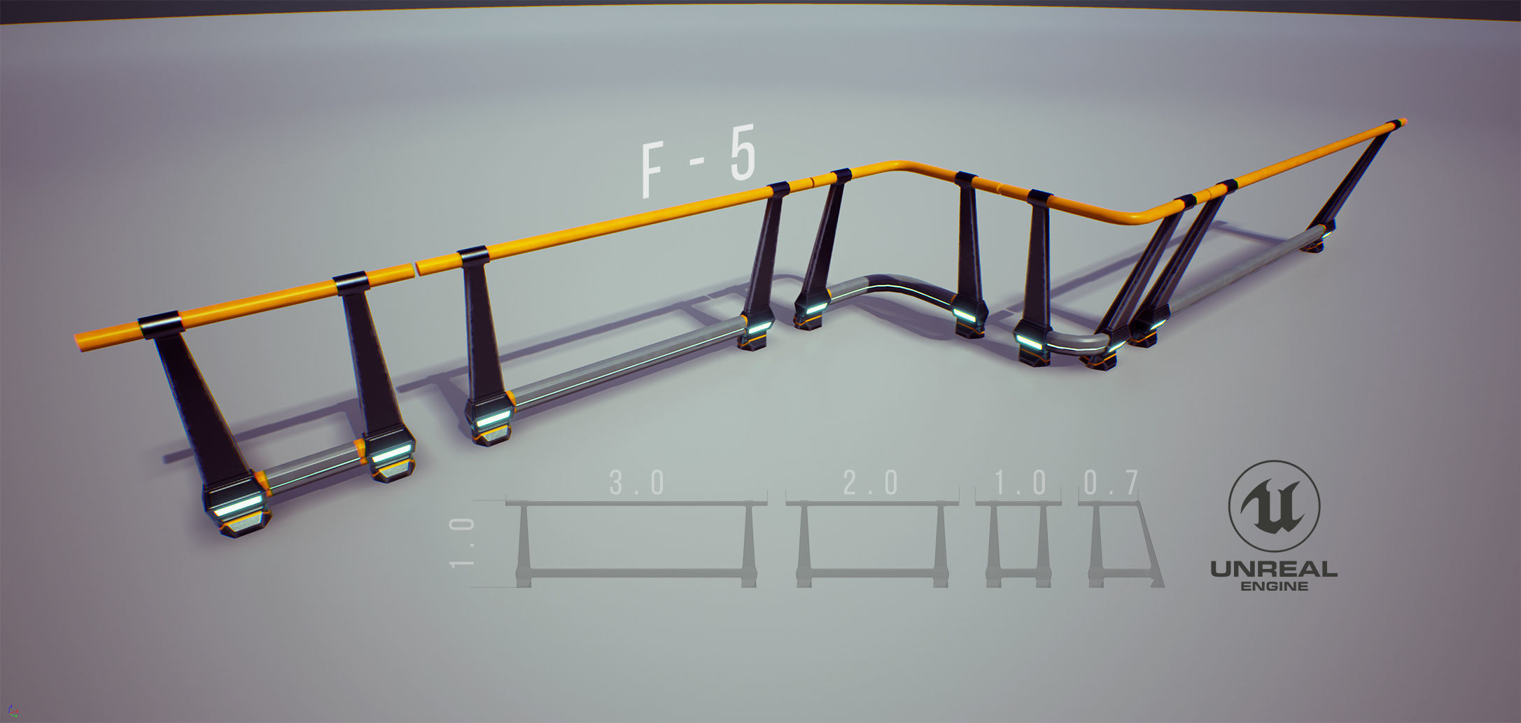 Modular Game-ready modern railings Low-poly 3D model_13