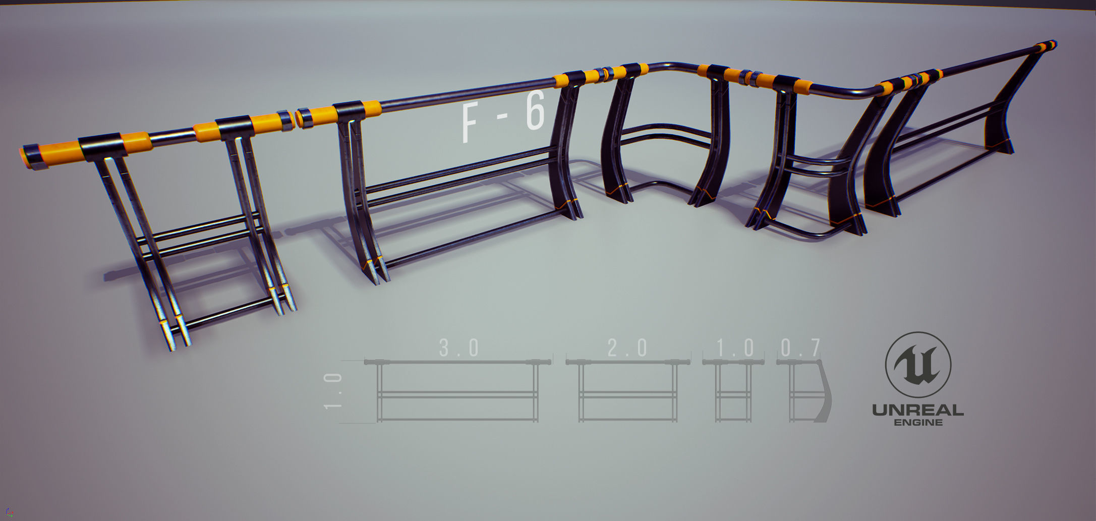 Modular Game-ready modern railings Low-poly 3D model_14