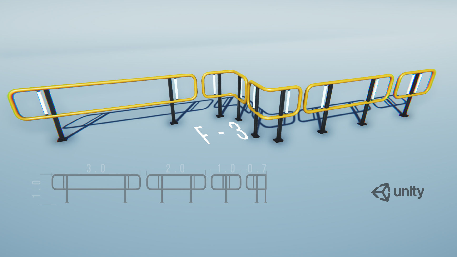 Modular Game-ready modern railings Low-poly 3D model_4