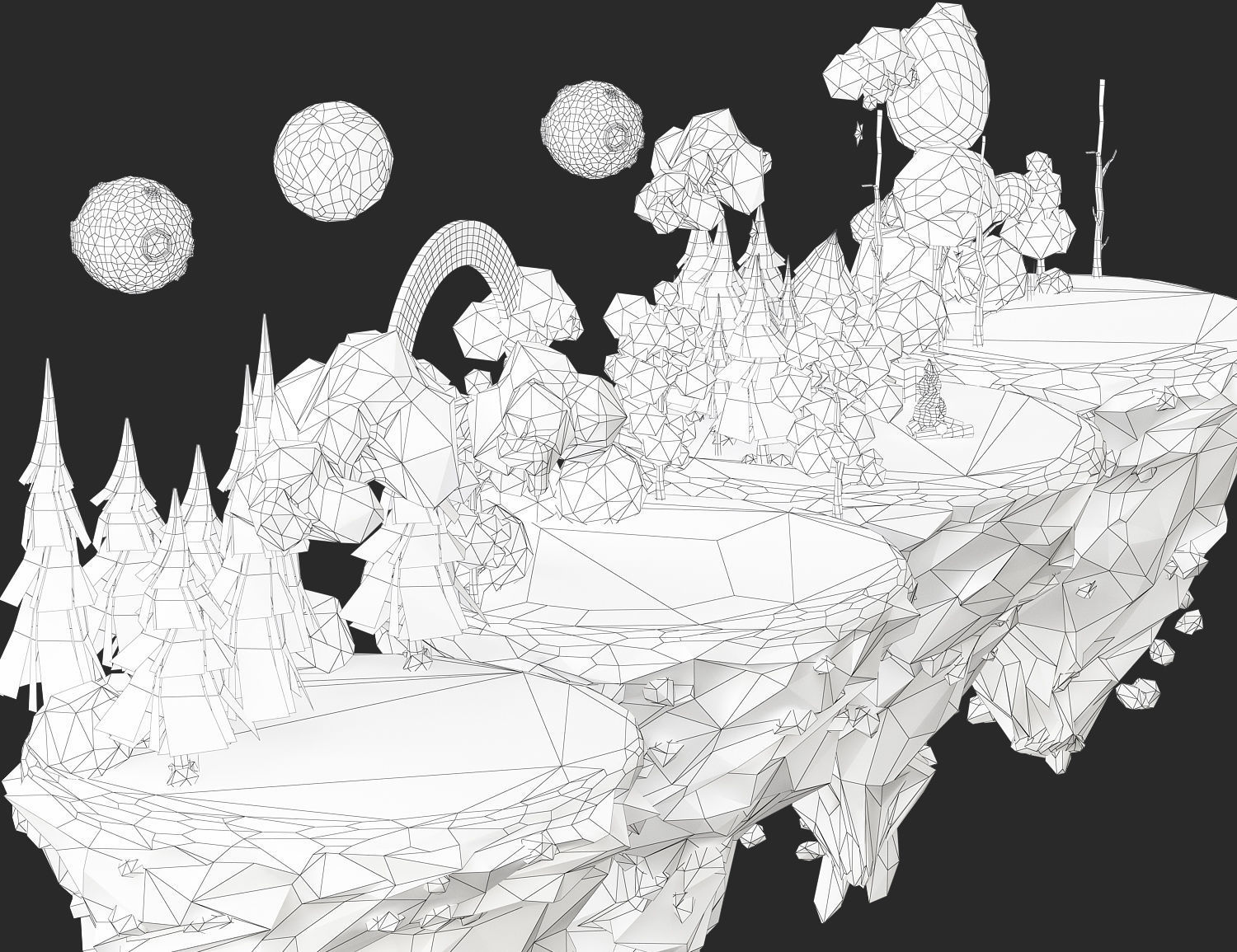 Floating Islands winter summer Spring Autumn Low-poly 3D model Low-poly 3D model_3