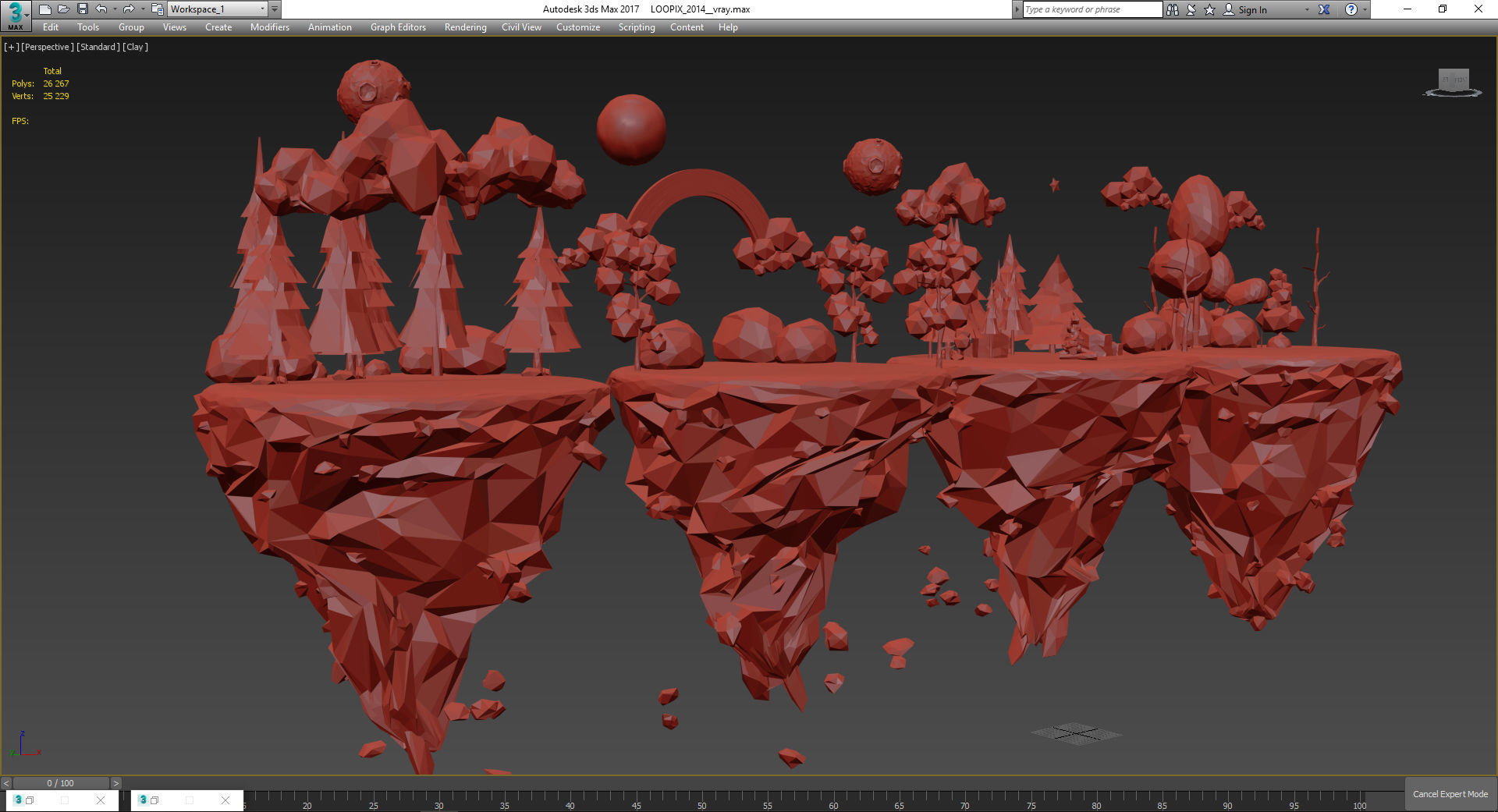 Floating Islands winter summer Spring Autumn Low-poly 3D model Low-poly 3D model_6