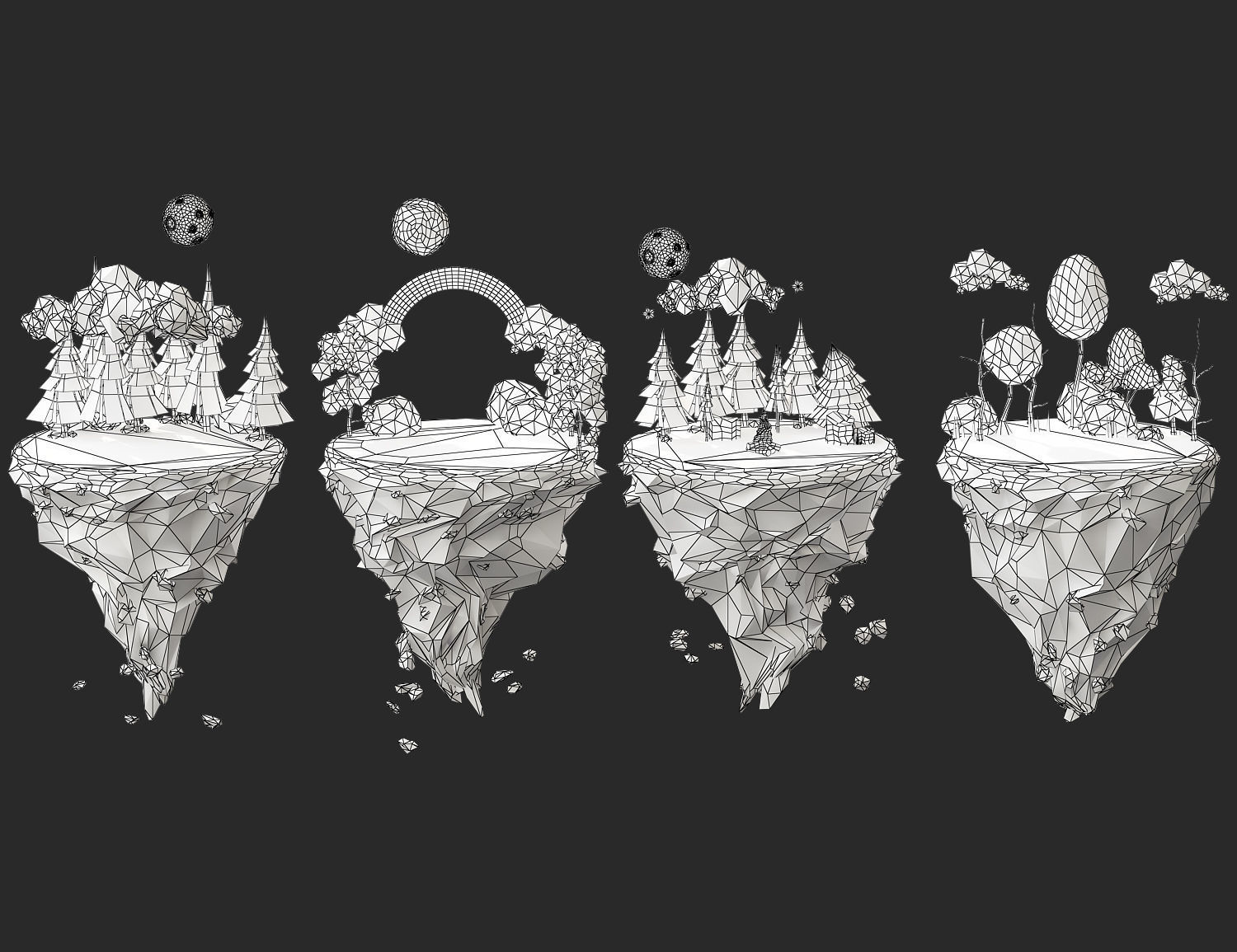 Floating Islands winter summer Spring Autumn Low-poly 3D model Low-poly 3D model_4