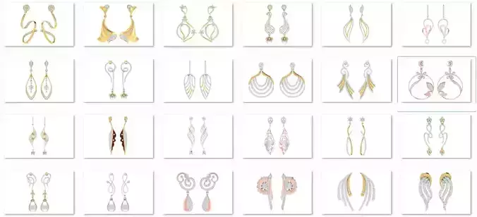 39 Women long earrings 3dm stl render detail 