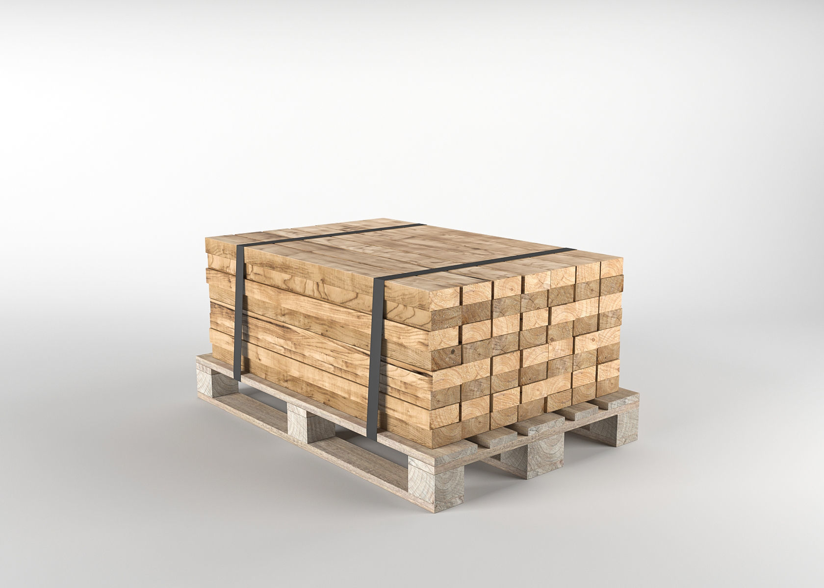 Timber on pallet 3D model Low-poly 3D model_1