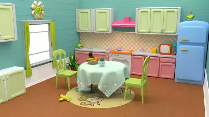 Kitchen Cartoon lowpoly Low-poly 3D model