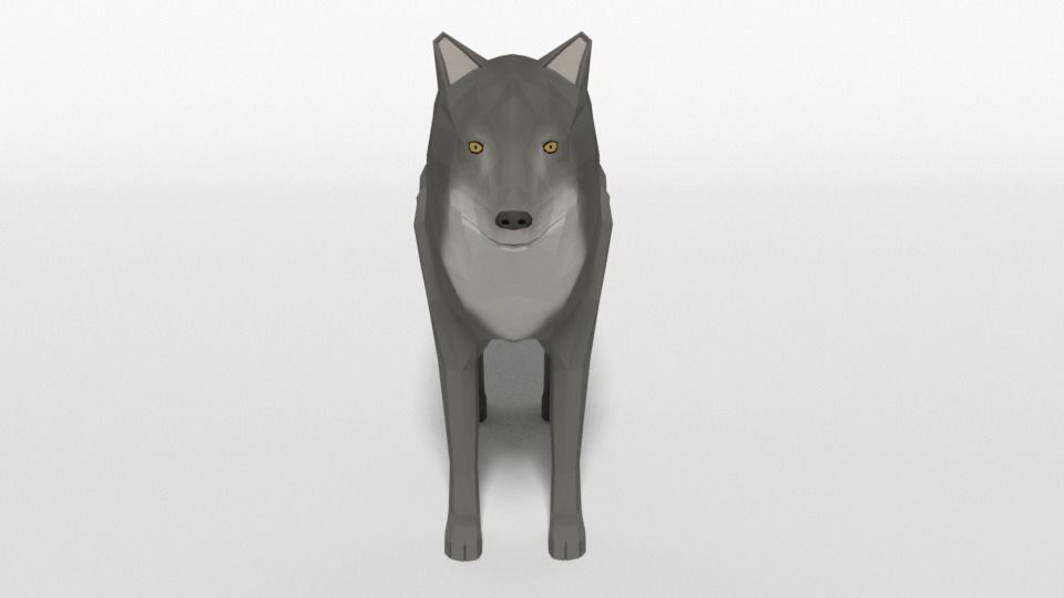 Low Poly Cartoon Grey Wolf Low-poly 3D model_2