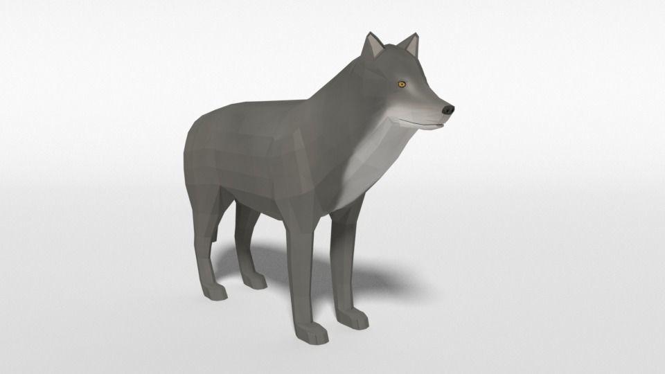 Low Poly Cartoon Grey Wolf Low-poly 3D model_3