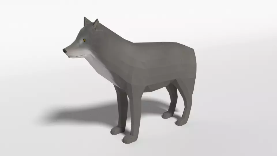 Low Poly Cartoon Grey Wolf Low-poly 3D model_0