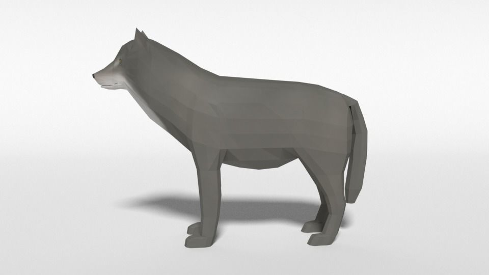 Low Poly Cartoon Grey Wolf Low-poly 3D model_1
